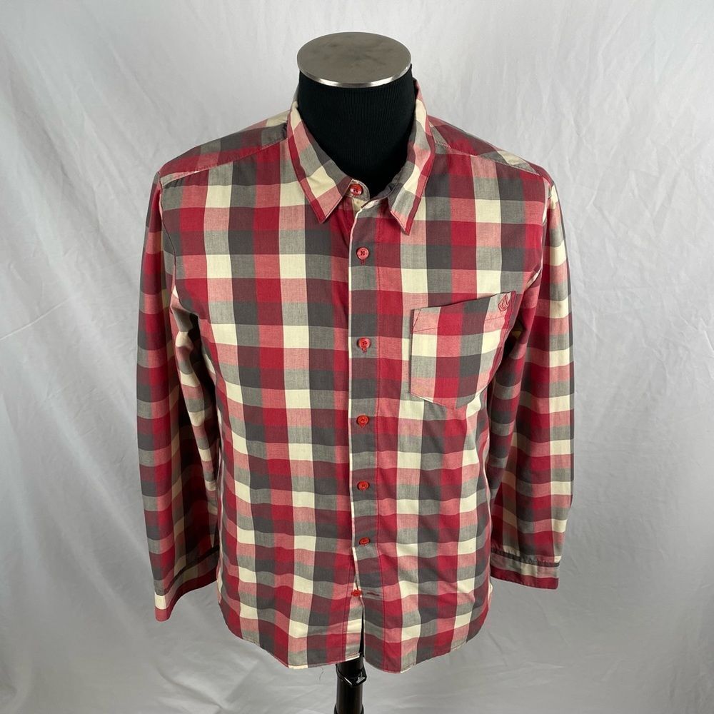 Volcom Checkered Cotton Blend Button Front Shirt … - image 4
